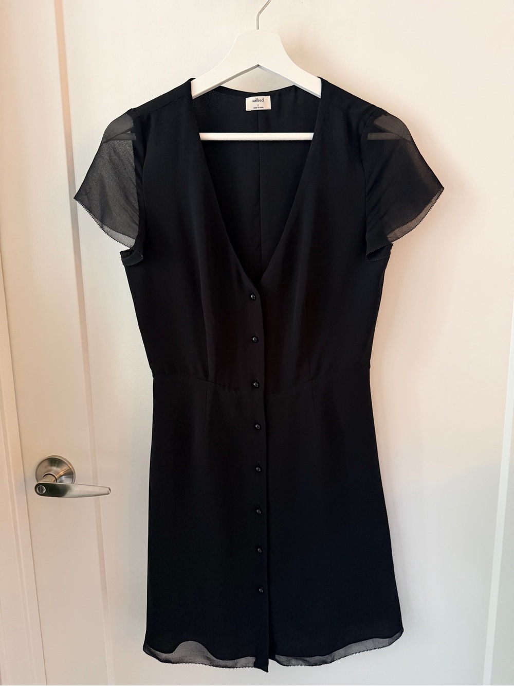 Wilfred Black V-Neck Button-Front Mini Dress